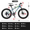 S24109 Elecony 24 Inch Fat Tire Bike Adult/Youth Full Shimano 7 Speeds Mountain Bike, Dual Disc Brake, High-Carbon Steel Frame, Front Suspension
